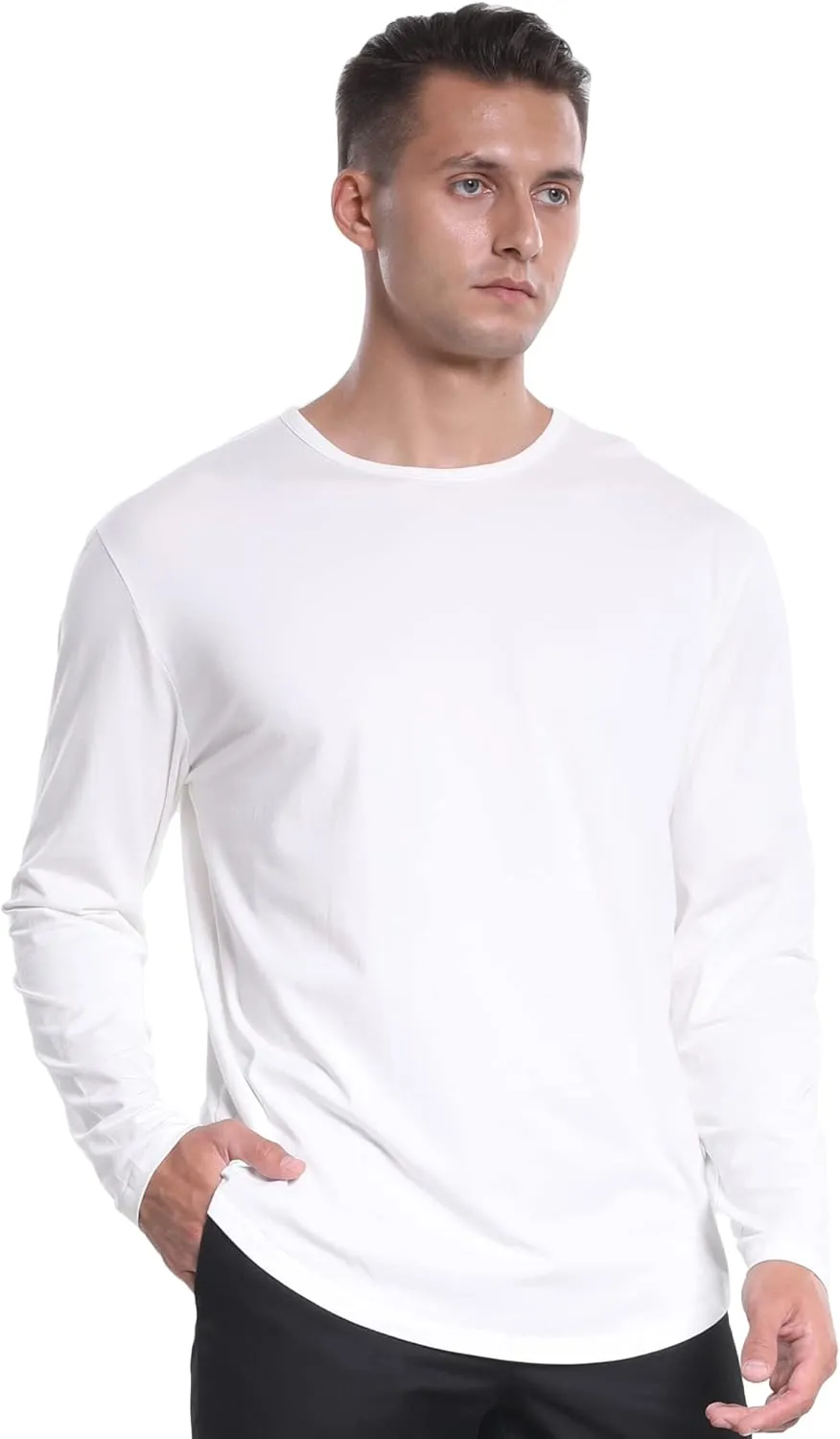 netdraw Men's Ultra Soft Bamboo Viscose T-Shirt Curve Hem Lightweight Cooling Short/Long Sleeve Casual Basic Tee Shirt