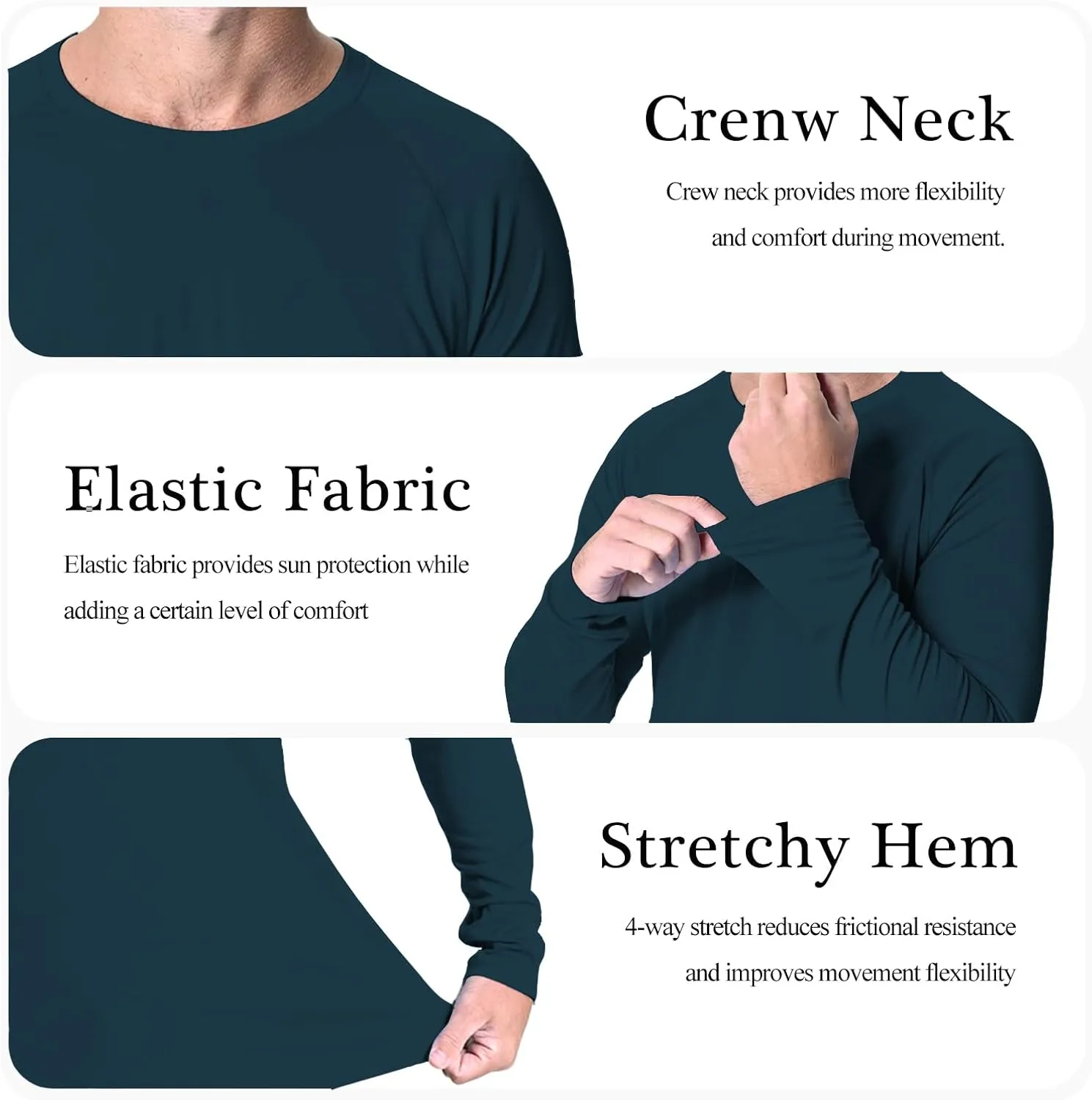 NEYOUQE Men's Sun Protection UPF 50  Shirts Long Sleeve Running Workout Athletic Gym Shirt UV Swim Fish Rash Guard Hiking