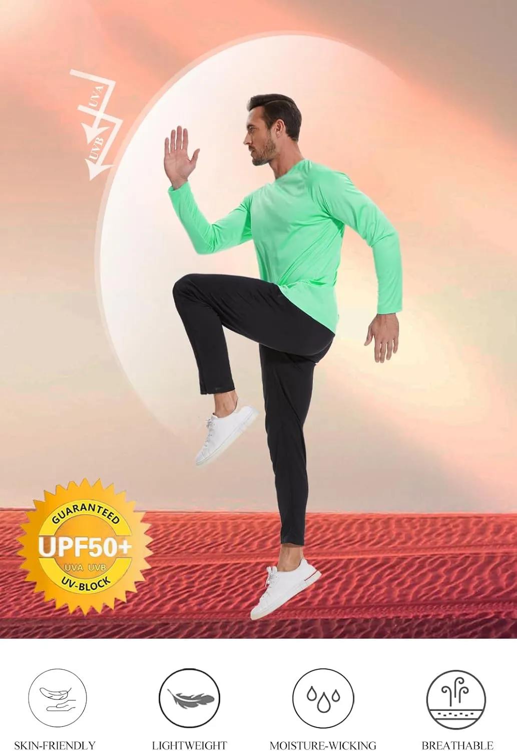 NEYOUQE Men's Sun Protection UPF 50  Shirts Long Sleeve Running Workout Athletic Gym Shirt UV Swim Fish Rash Guard Hiking