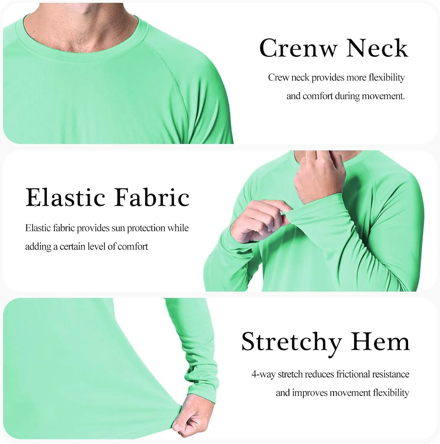 NEYOUQE Men's Sun Protection UPF 50  Shirts Long Sleeve Running Workout Athletic Gym Shirt UV Swim Fish Rash Guard Hiking