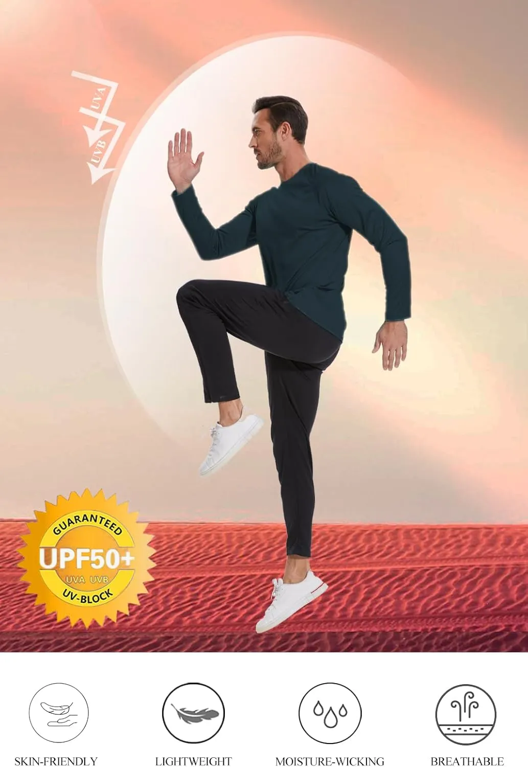 NEYOUQE Men's Sun Protection UPF 50  Shirts Long Sleeve Running Workout Athletic Gym Shirt UV Swim Fish Rash Guard Hiking