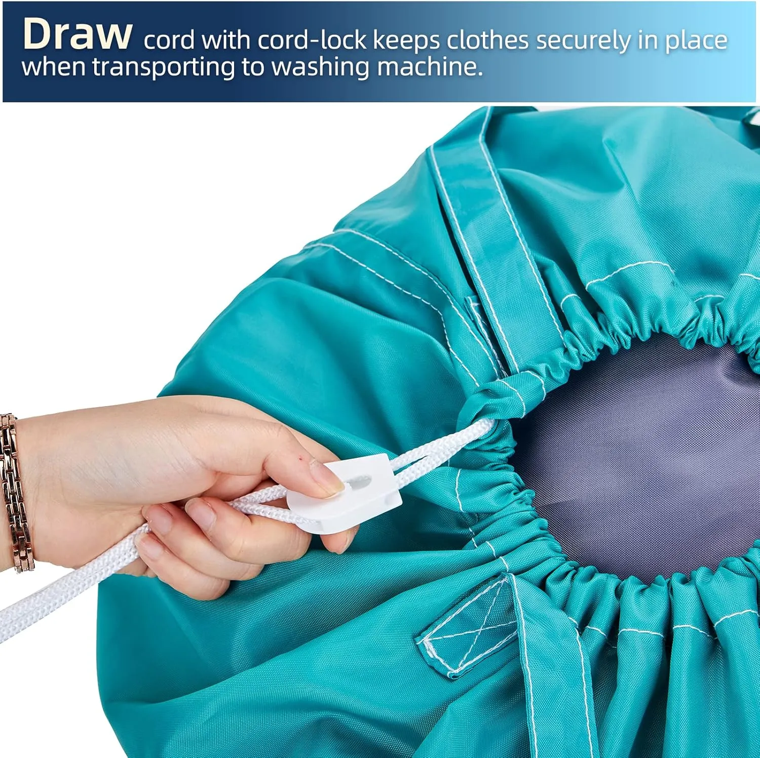 NICOGENA 2 Pack Laundry Bag with Handles, Rips & Tears Resistant Large Dirty Clothes Storage, Sturdy Drawstring Heavy Duty Washable Hamper Liner for Travel, Sky Blue&Grey
