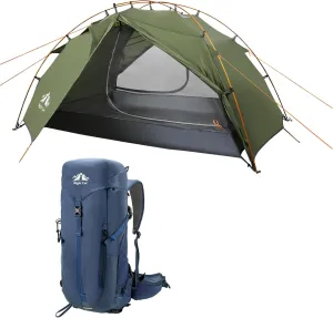 Night Cat 2 Person Compact All-Season Camping Tent with Internal-Frame Hiking Backpack 30L, Lightweight Fast Setup, Waterproof, 7.2' x 4.6' x 4'