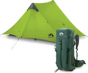 Night Cat Ultralight Tent 2 Persons with Internal-Frame Hiking Backpack for Professional Backpacker Hiker