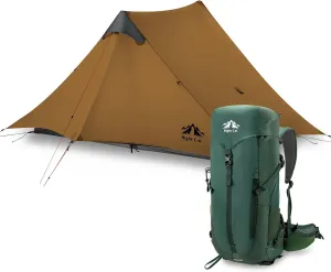 Night Cat Ultralight Tent 2 Persons with Internal-Frame Hiking Backpack for Professional Backpacker Hiker