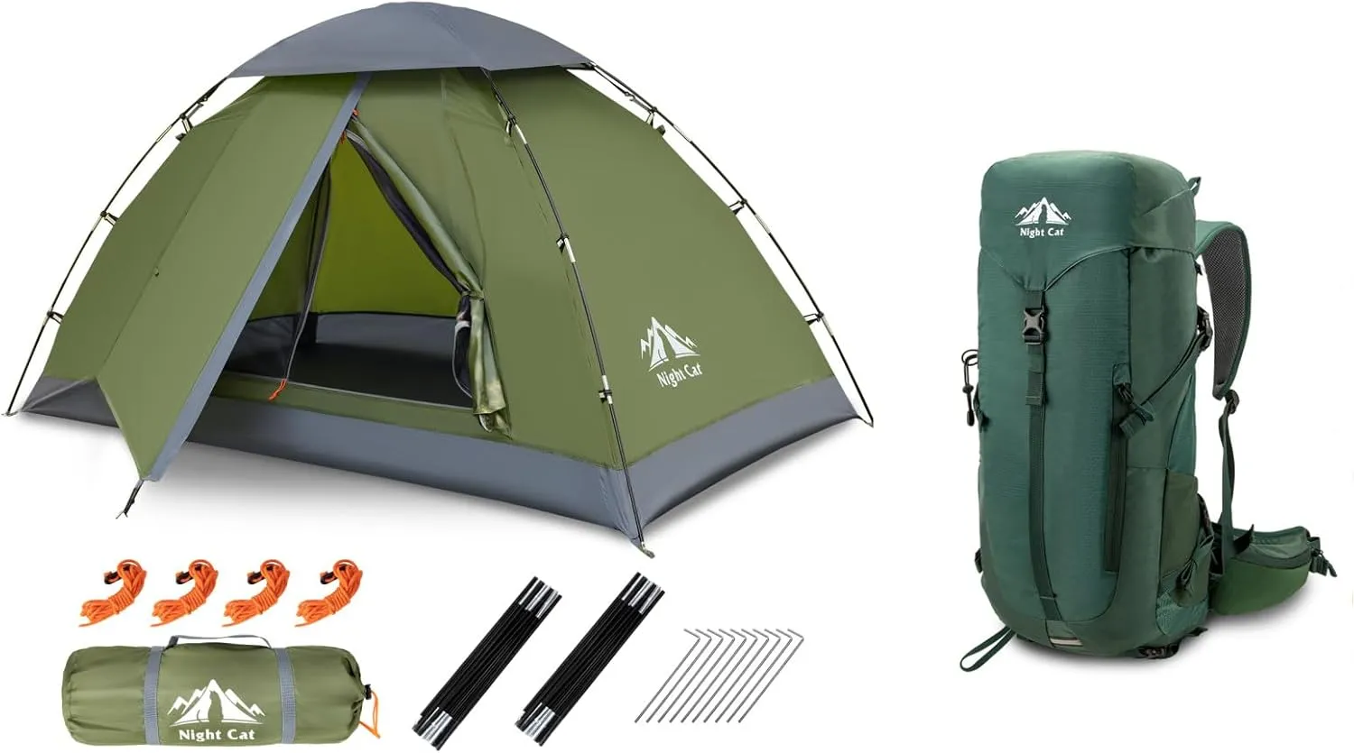 Night Cat Upgraded Backpacking Tents with 30L Hiking Backpack for 1 Person Outdoors Easy Clip Setup Tent Camping Combo Set
