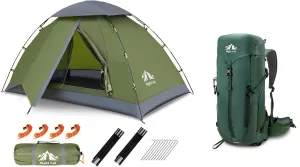 Night Cat Upgraded Backpacking Tents with 30L Hiking Backpack for 1 Person Outdoors Easy Clip Setup Tent Camping Combo Set