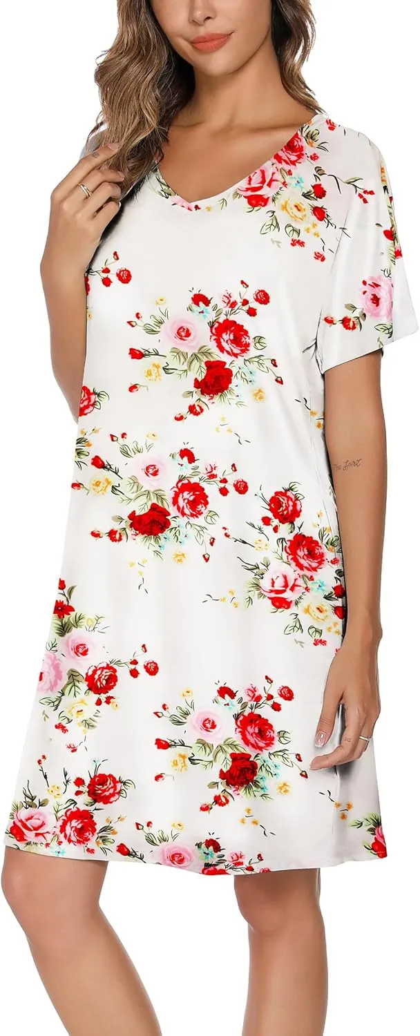 Nightgowns for Women Soft Cotton Sleep Shirts Short Sleeve Sleepwear S-XXL