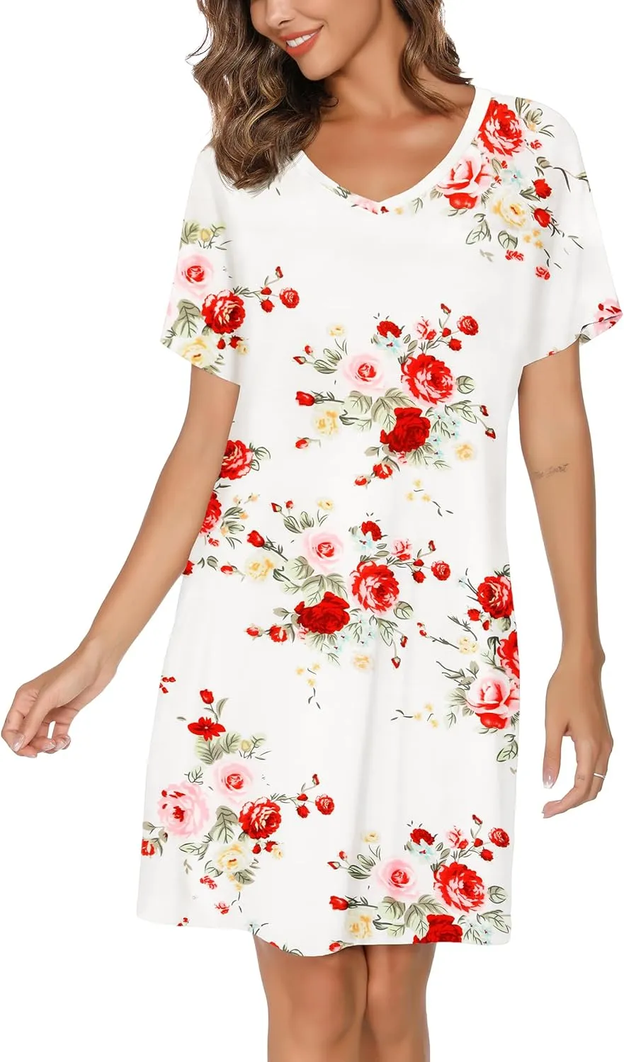 Nightgowns for Women Soft Cotton Sleep Shirts Short Sleeve Sleepwear S-XXL
