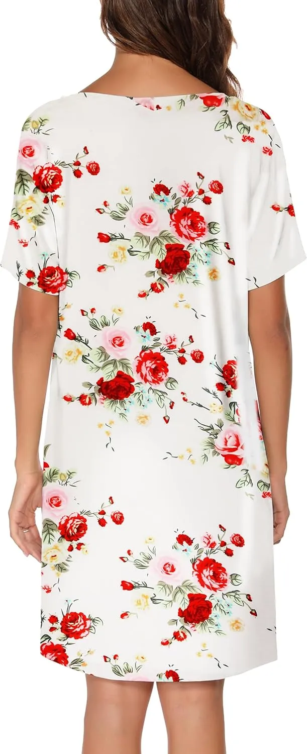 Nightgowns for Women Soft Cotton Sleep Shirts Short Sleeve Sleepwear S-XXL
