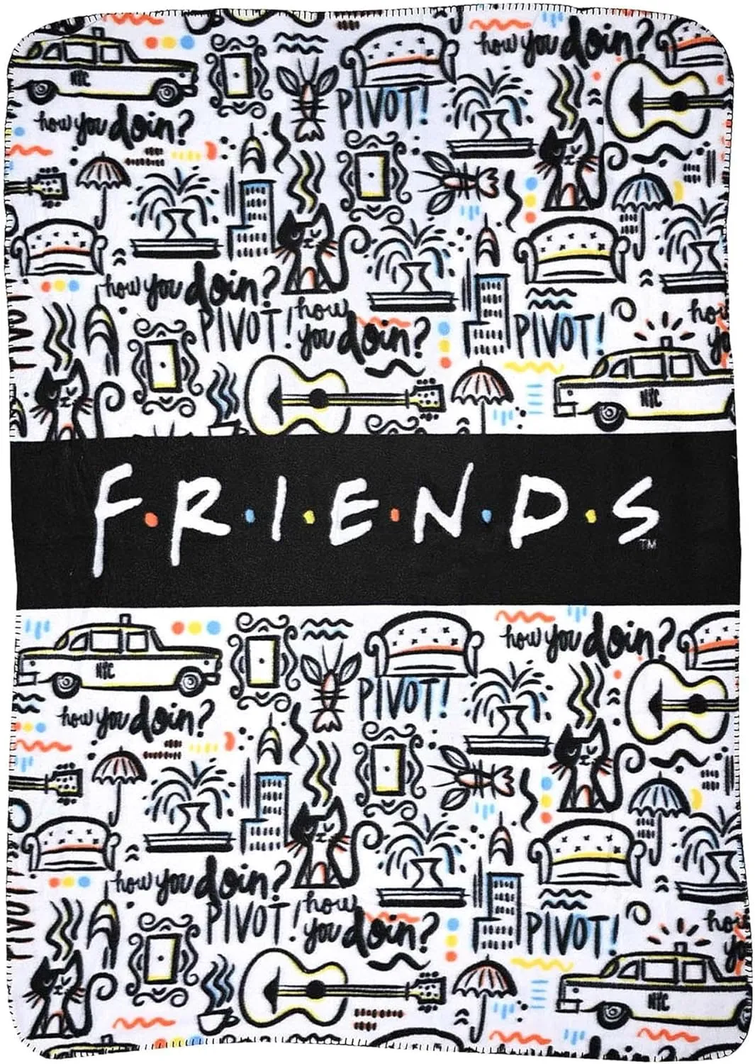 Northwest The Company - Friends TV Show How You Doin' & Pivot NYC Fleece Throw Blanket, Soft and Cozy Lightweight Plush Fabric Bed Cover and Room Décor - Size 45inx 60in