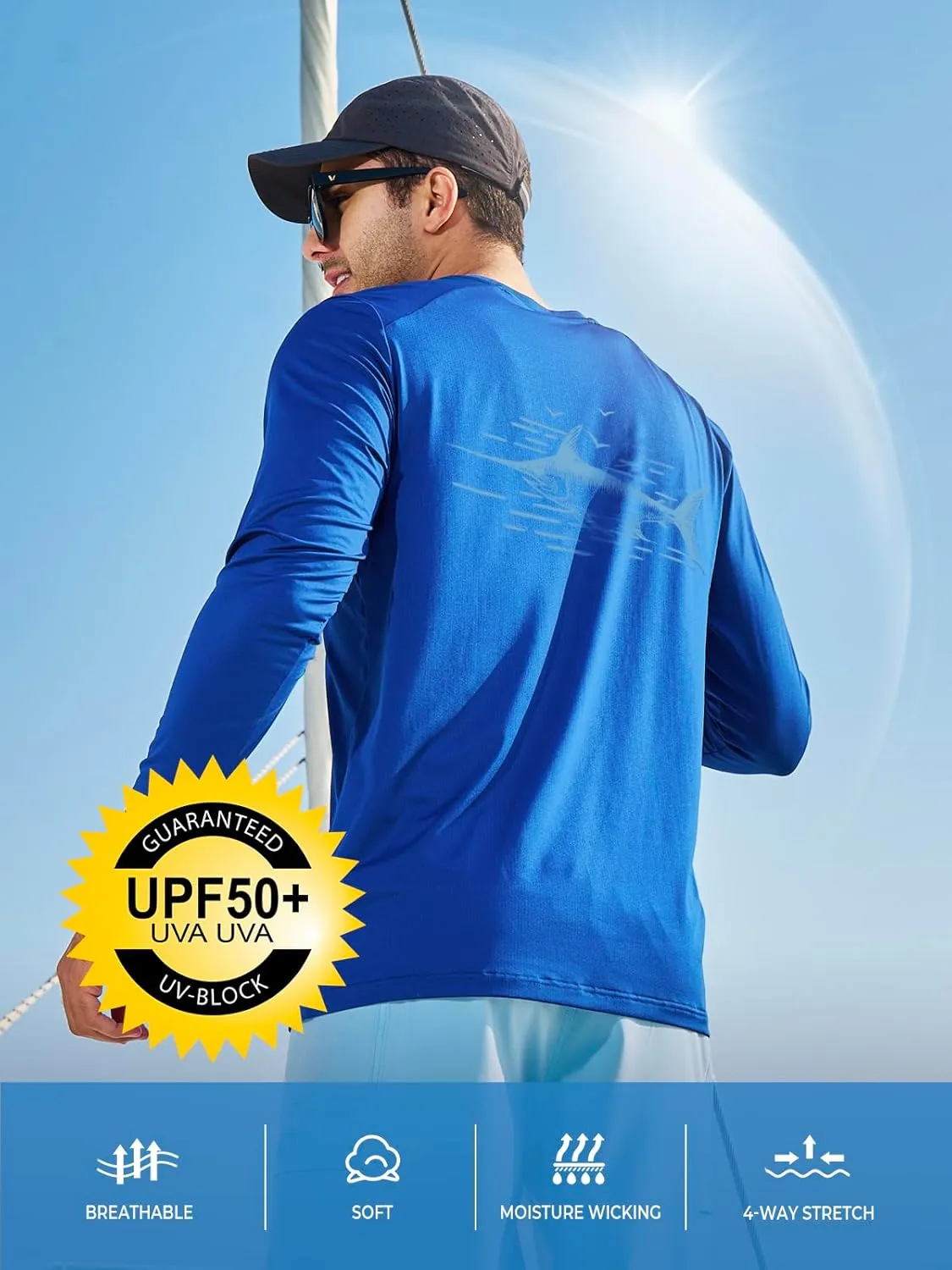 NORTHYARD Men's UPF 50  Sun Protection Shirts Long Sleeve Swim Beach Rash Guard UV Lightweight Quick Dry Fishing SPF T-Shirt
