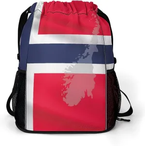 Norway Flag Map Fashion Drawstring Backpack Waterproof Swim Gym Bag for Women Men Hiking