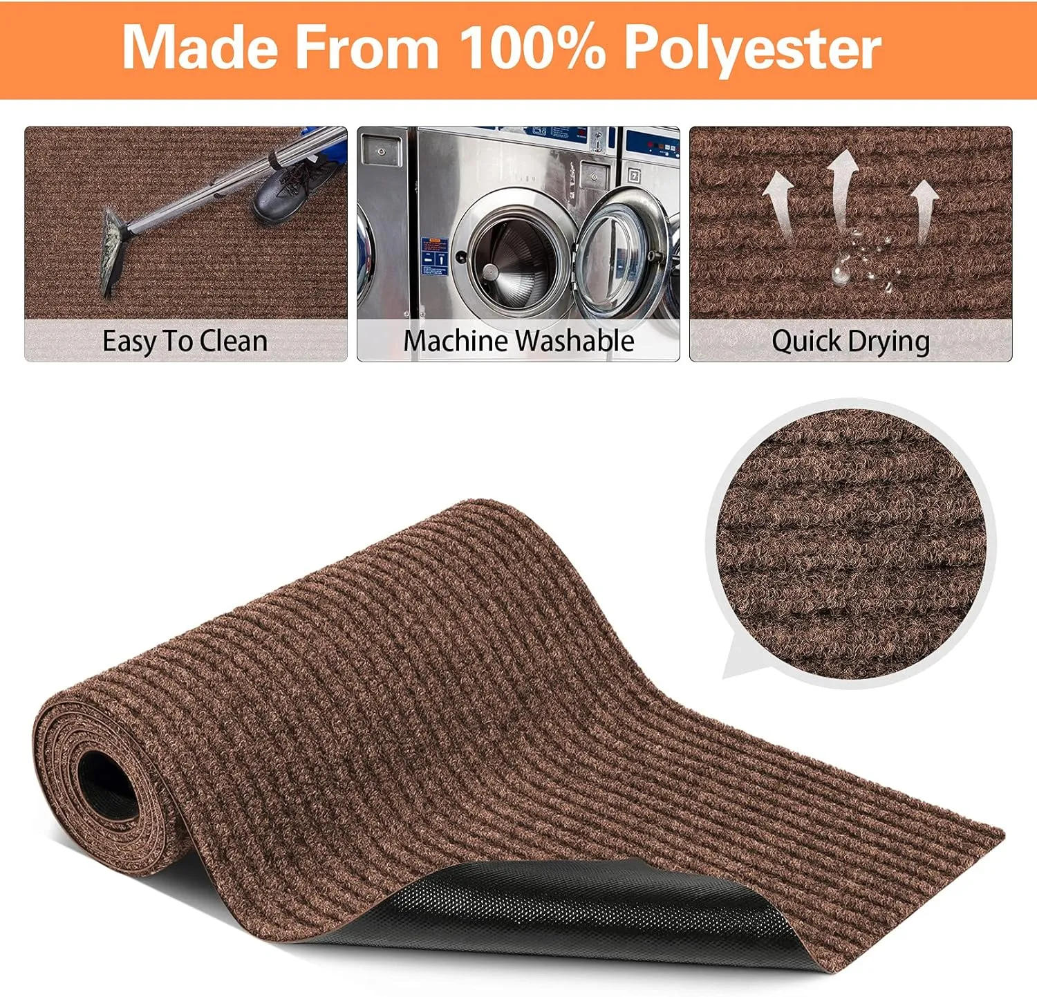 Nuanchu Large Semi Finished Outdoor Mat 16 x 79 Inch Narrow Door Mat Non Slip Boot Rugs Waterproof Carpet Roll for Bathroom Entryway Indoor Outdoor(Coffee,2 Roll)