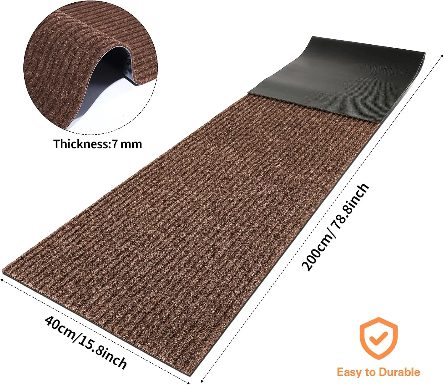Nuanchu Large Semi Finished Outdoor Mat 16 x 79 Inch Narrow Door Mat Non Slip Boot Rugs Waterproof Carpet Roll for Bathroom Entryway Indoor Outdoor(Coffee,2 Roll)