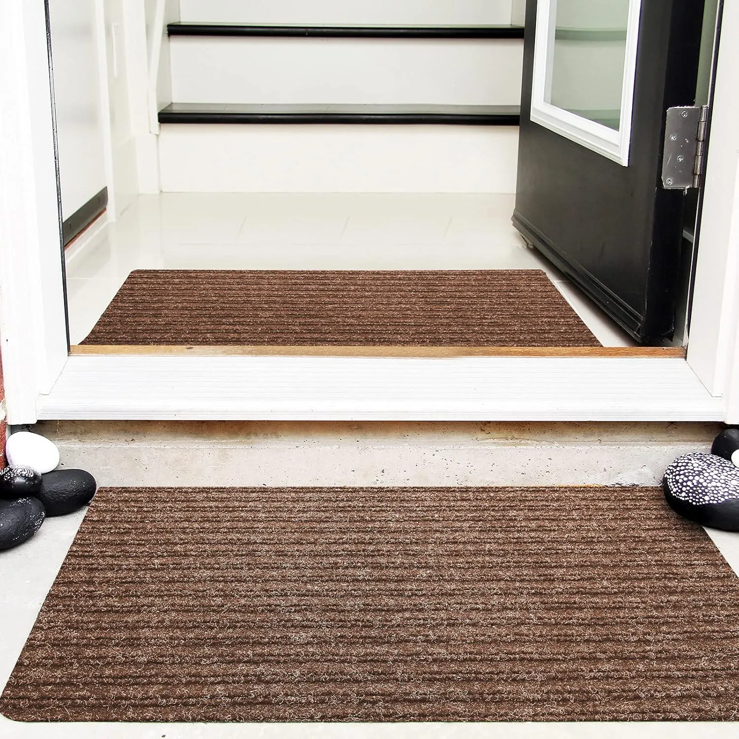 Nuanchu Large Semi Finished Outdoor Mat 16 x 79 Inch Narrow Door Mat Non Slip Boot Rugs Waterproof Carpet Roll for Bathroom Entryway Indoor Outdoor(Coffee,2 Roll)