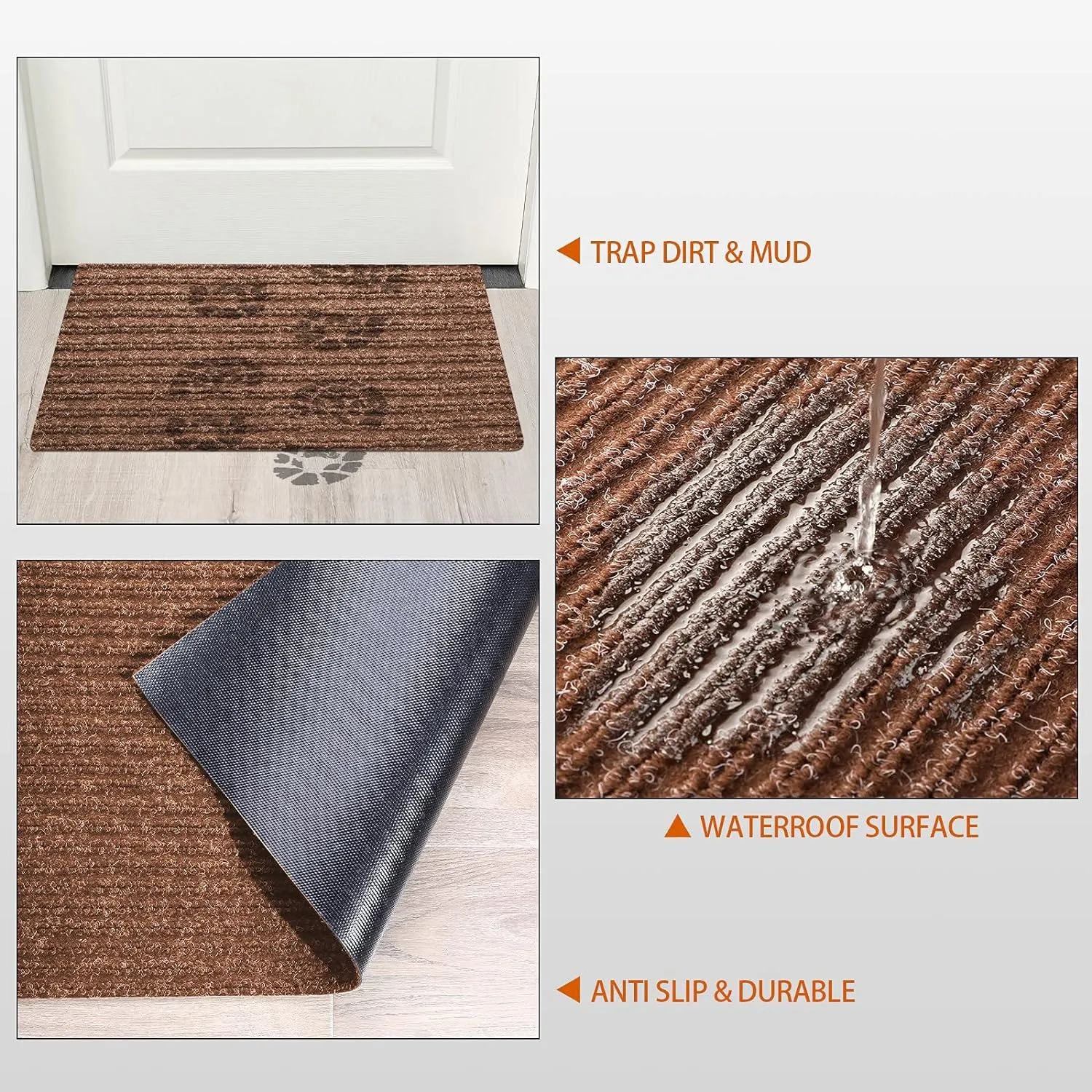 Nuanchu Large Semi Finished Outdoor Mat 16 x 79 Inch Narrow Door Mat Non Slip Boot Rugs Waterproof Carpet Roll for Bathroom Entryway Indoor Outdoor(Coffee,2 Roll)