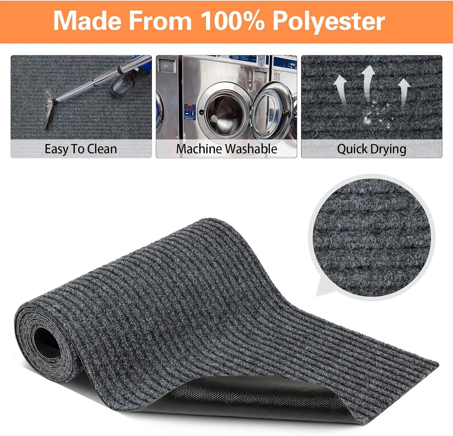 Nuanchu Large Semi Finished Outdoor Mat 16 x 79 Inch Narrow Door Mat Non Slip Boot Rugs Waterproof Carpet Roll for Bathroom Entryway Indoor Outdoor(Gray,1 Roll)