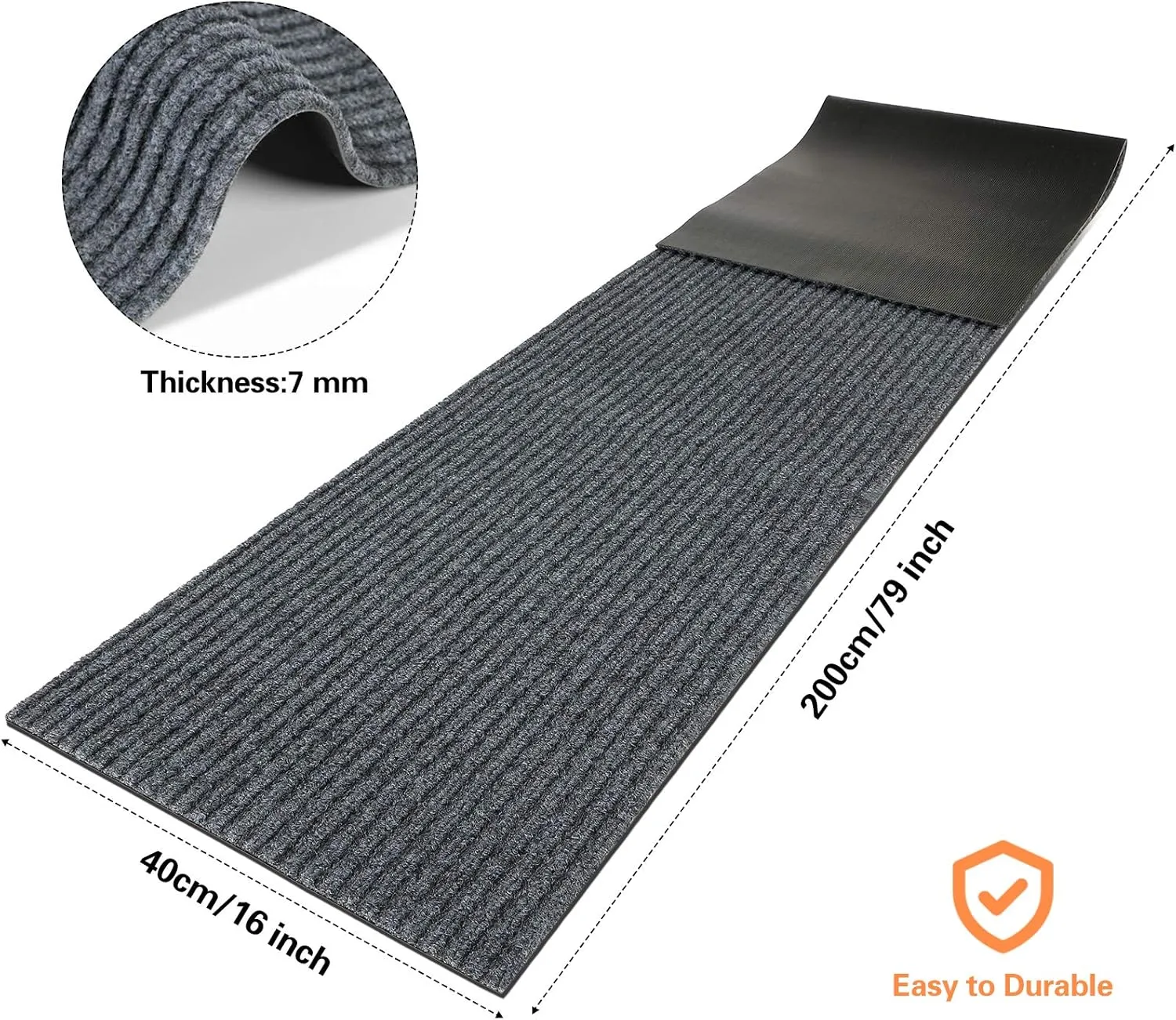 Nuanchu Large Semi Finished Outdoor Mat 16 x 79 Inch Narrow Door Mat Non Slip Boot Rugs Waterproof Carpet Roll for Bathroom Entryway Indoor Outdoor(Gray,1 Roll)