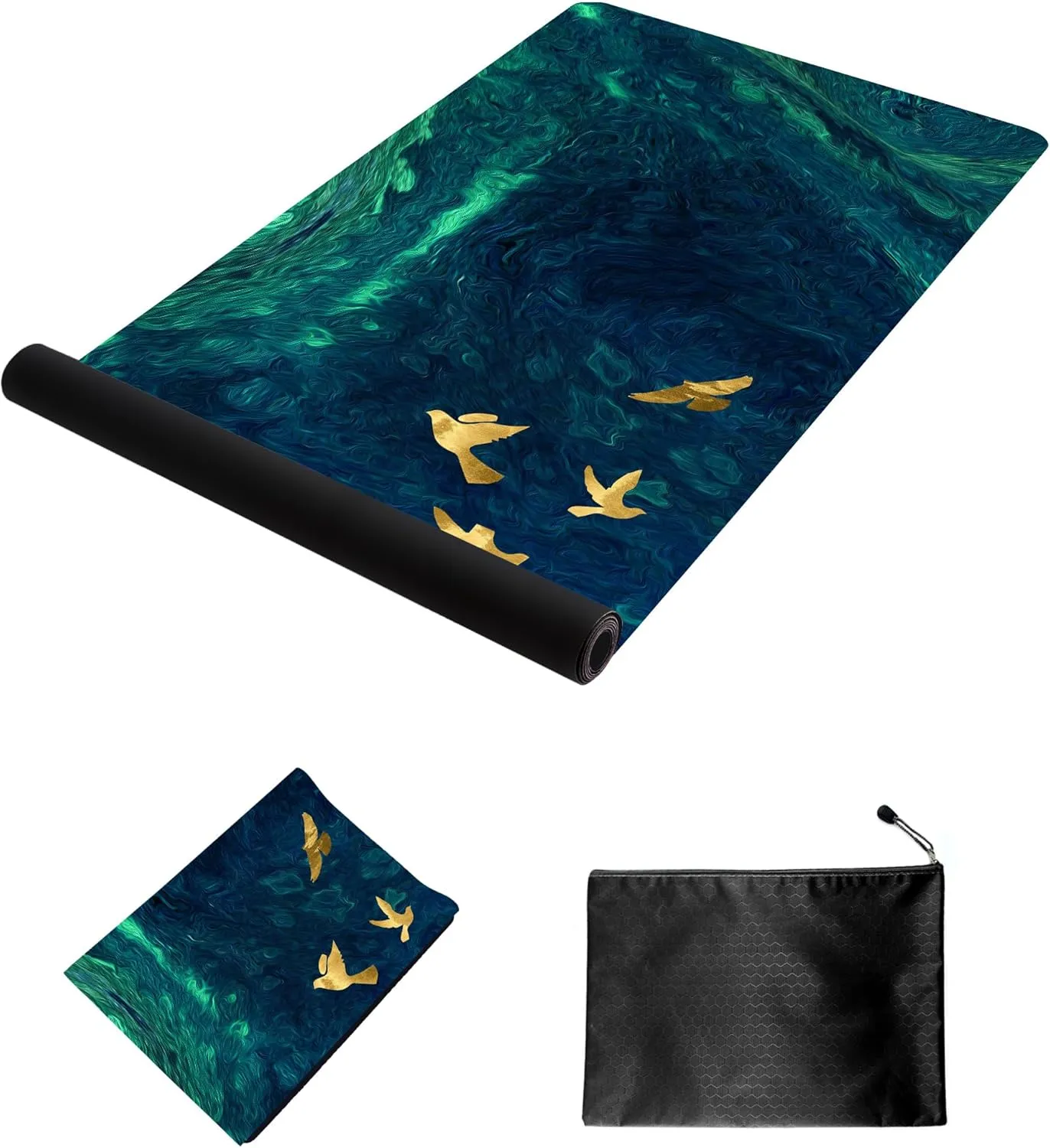 nuveti Printed Travel Yoga Mat-1/16 Inch Thick Non Slip Fitness Workout Mat with Carrying Bag, Foldable Lightweight Suede & Natural Rubber Yoga Mat for Yoga Pilates and Fitness 72" L x 24" W x 1.5mm