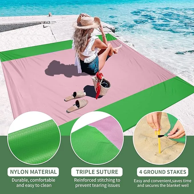 Nylon Beach Blanket Waterproof Sandproof Oversized,Extra Large 81" X 83" ' Beach Mat,Sand Free Beach Blanket 1-7 Adults Lightweight Durable for Travel Camping Hiking Picnic