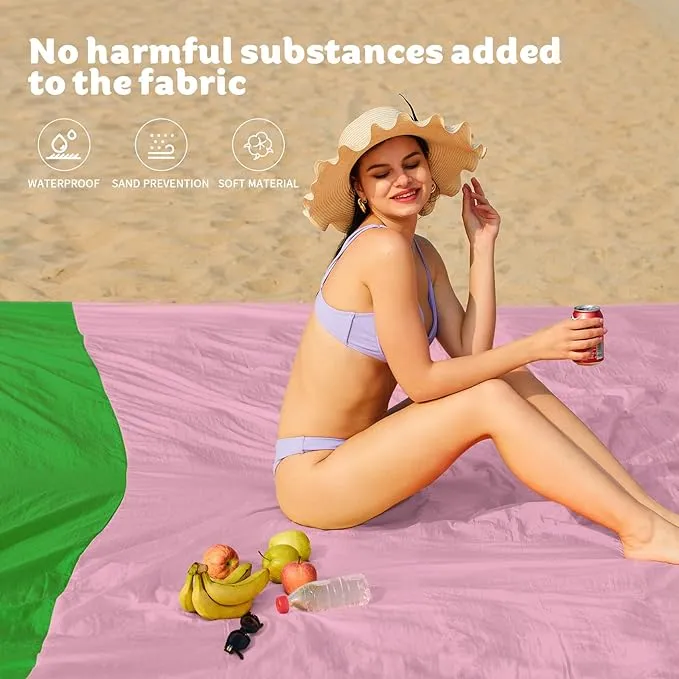 Nylon Beach Blanket Waterproof Sandproof Oversized,Extra Large 81" X 83" ' Beach Mat,Sand Free Beach Blanket 1-7 Adults Lightweight Durable for Travel Camping Hiking Picnic
