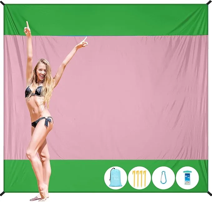 Nylon Beach Blanket Waterproof Sandproof Oversized,Extra Large 81" X 83" ' Beach Mat,Sand Free Beach Blanket 1-7 Adults Lightweight Durable for Travel Camping Hiking Picnic