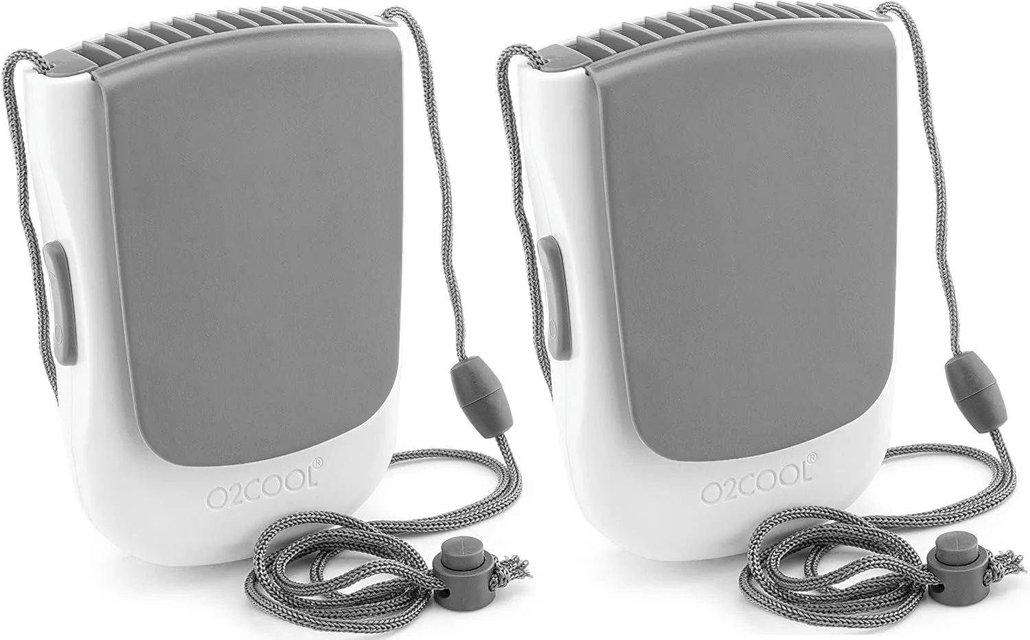 O2COOL Deluxe Necklace Fan | Battery Powered, Hands-Free Personal Cooling Fan w/Adjustable Lanyard, Table Top Stand   Wearable Clip - Gray (2 Pack)