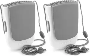 O2COOL Deluxe Necklace Fan | Battery Powered, Hands-Free Personal Cooling Fan w/Adjustable Lanyard, Table Top Stand   Wearable Clip - Gray (2 Pack)