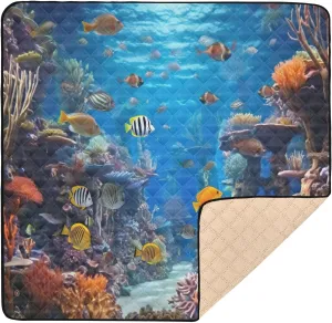 Ocean Fish Baby Play Mat, Waterproof & Non-Slip Playpen Mat 50" X 50" Soft Foldable Crawling Mat Playing for Infants and Toddlers