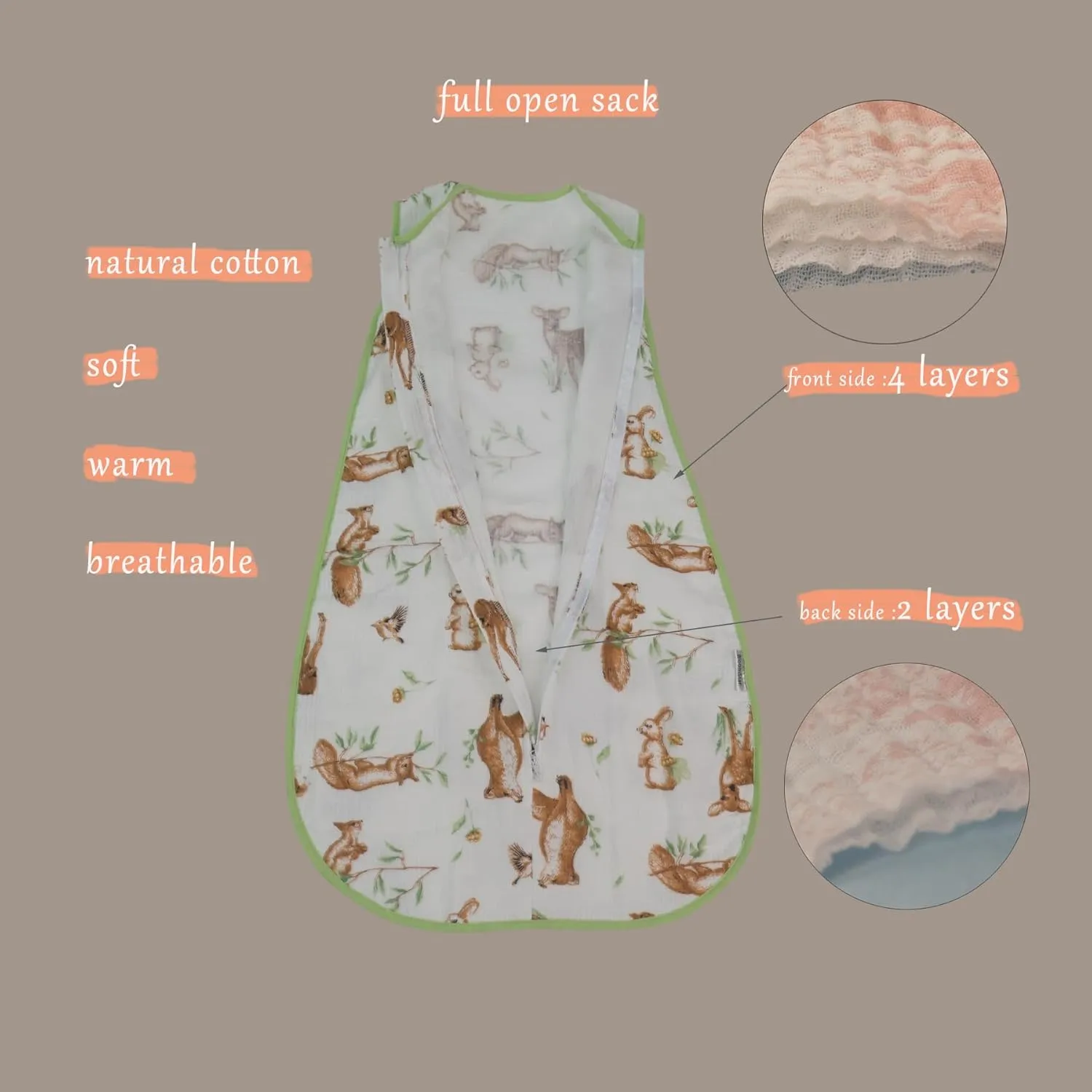 oddler Muslin Cotton Sleep Sack 0.5-0.7 TOG – Sleeveless Unisex Wearable Blanket for Baby & Toddler (2-3T), Breathable Lightweight with 4-Layer Front & 2-Layer Back, All-Season Sleeping Bag
