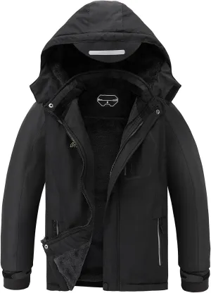 OHSNMAKSL Boy's Waterproof Ski Jacket Warm Winter Snow Coat Kids Fleece Snowboarding Jackets Thick Hooded Windproof Coats