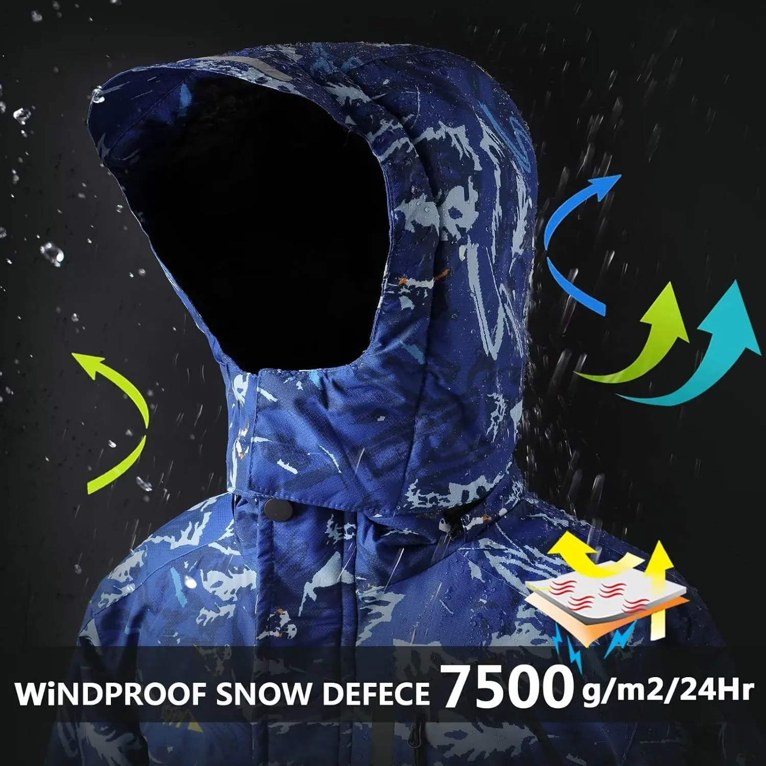 OHSNMAKSL Boy's Waterproof Ski Jacket Warm Winter Snow Coat Kids Fleece Snowboarding Jackets Thick Hooded Windproof Coats