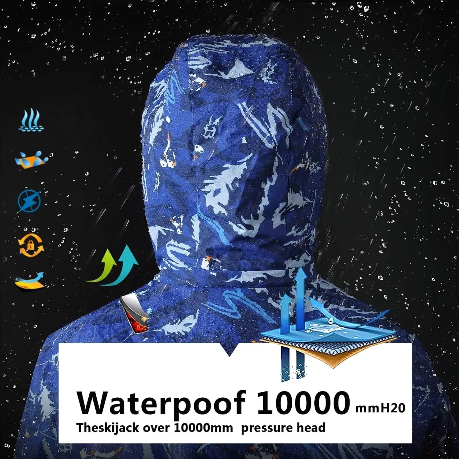 OHSNMAKSL Boy's Waterproof Ski Jacket Warm Winter Snow Coat Kids Fleece Snowboarding Jackets Thick Hooded Windproof Coats