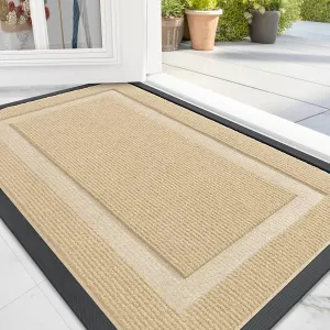 OLANLY Front Door Mat Indoor Outdoor Entrance, Waterproof All-Season, All-Weather Doormat, Sturdy Natural Rubber, Fade Resistant, Low Profile, Easy Clean Patio Porch Entryway Mat, 29.5x17, Beige