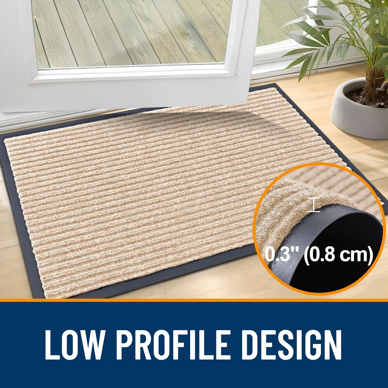 OLANLY Front Door Mat Indoor Outdoor Entrance, Waterproof Heavy Duty Doormat, Fade Resistant, Low Profile, Easy Clean Patio Porch Welcome Floor Mats for Entry, 29.5x17, Beige