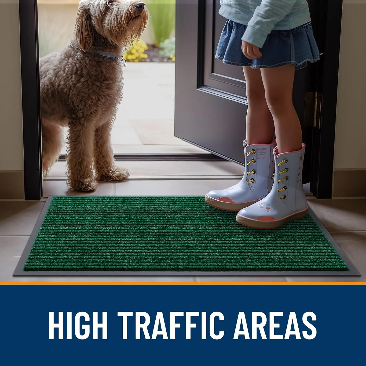 OLANLY Front Door Mat Indoor Outdoor Entrance, Waterproof Heavy Duty Doormat, Fade Resistant, Low Profile, Easy Clean Patio Porch Welcome Floor Mats for Entry, 29.5x17, Green