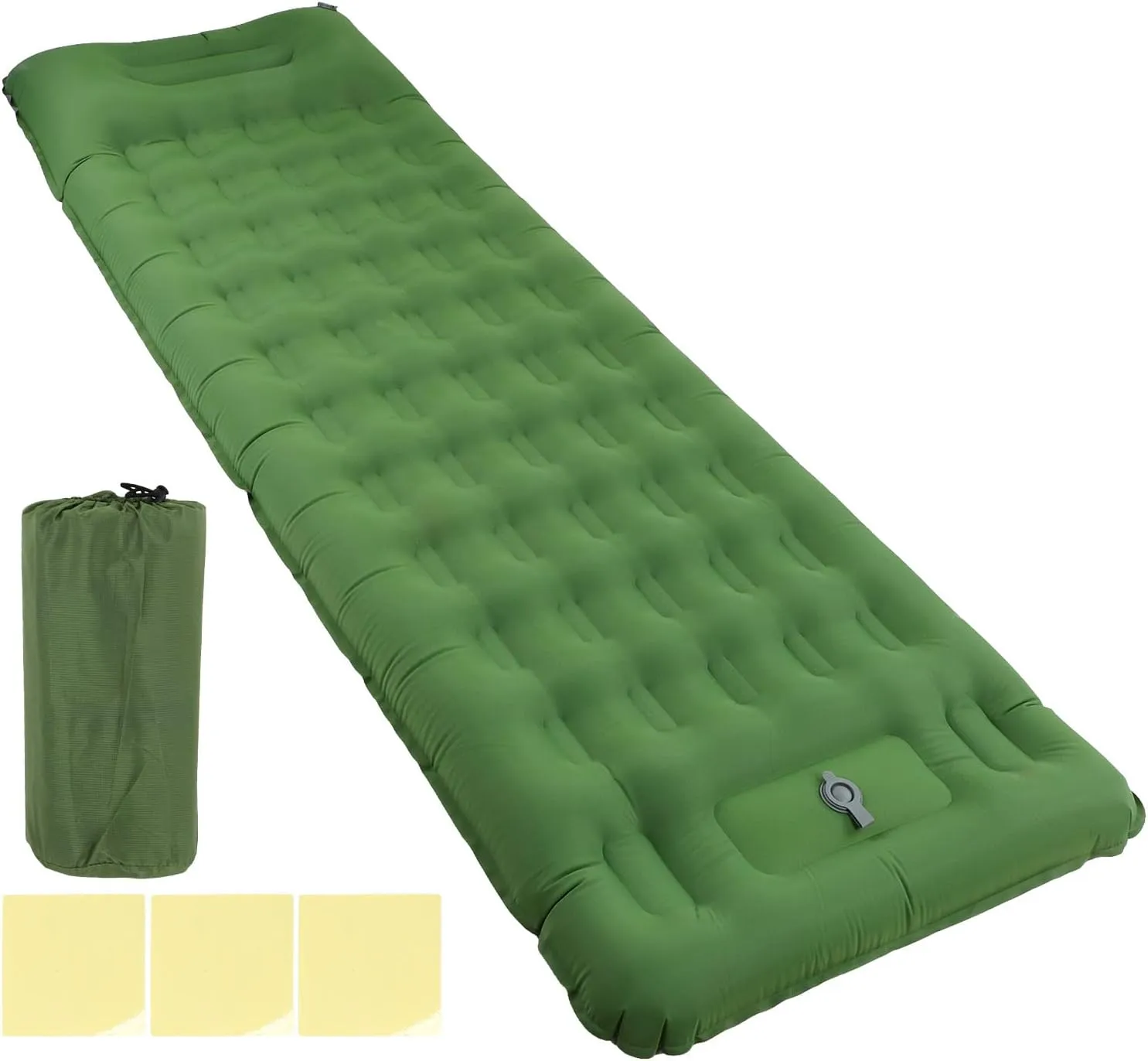 Olive Green Inflatable Camping Mat, Nylon Material, 60s Fast Foot Inflation, Ergonomic, Leakage, 440lb Bearing Capacity, for Camping and Outdoor Activities