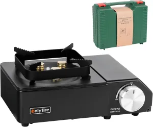 ONLYFIRE Portable Camping Stove with Carrying Case, 4000W Power Butane Stove 3 Burners, Backpacking Camp Stove for Camping, Hiking, RV Trip and Emergency, Black GS336BK