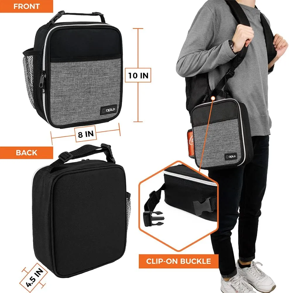 opux Premium Insulated Lunch Box, Soft School Lunch Bag for Kids Boys Girls, Leakproof Small Lunch Pail Men Women Work, Reusable Compact Cooler Tote Lunchbox for Office Adult, Heather Grey