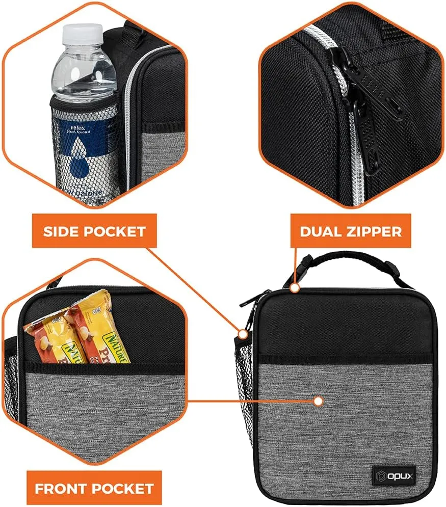 opux Premium Insulated Lunch Box, Soft School Lunch Bag for Kids Boys Girls, Leakproof Small Lunch Pail Men Women Work, Reusable Compact Cooler Tote Lunchbox for Office Adult, Heather Grey