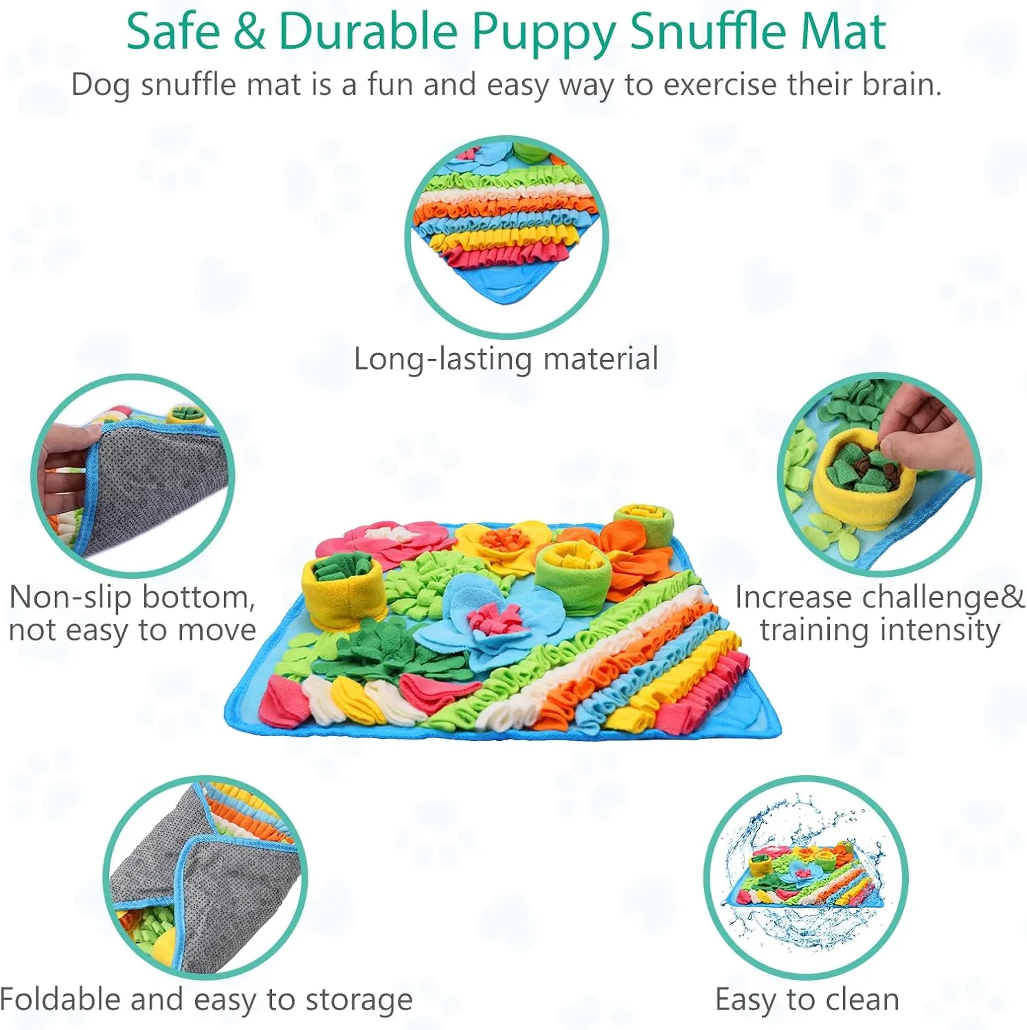 ORIA Snuffle Mat for Dogs, Interactive Sniff Mat for Boredom, Slow Eating, Keep Busy, Encourages Natural Foraging Skills, Dog Puzzle Toys for Dogs Cats Rabbits, 15x15 inch