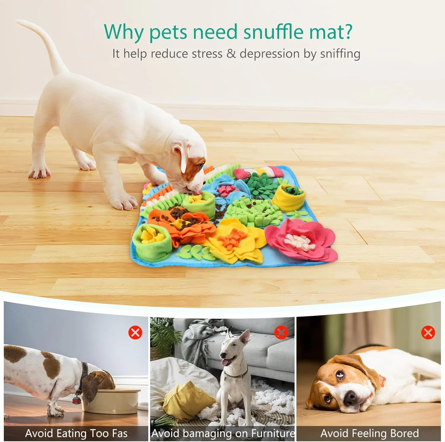 ORIA Snuffle Mat for Dogs, Interactive Sniff Mat for Boredom, Slow Eating, Keep Busy, Encourages Natural Foraging Skills, Dog Puzzle Toys for Dogs Cats Rabbits, 15x15 inch