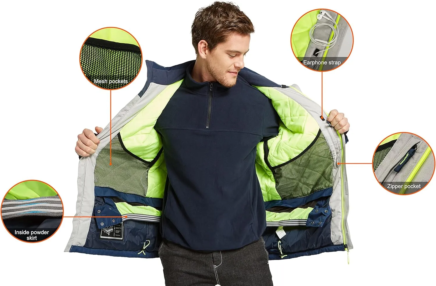 Orolay Men's Mountain Waterproof Ski Jacket Windproof Rain Jacket Winter Warm Snow Coat