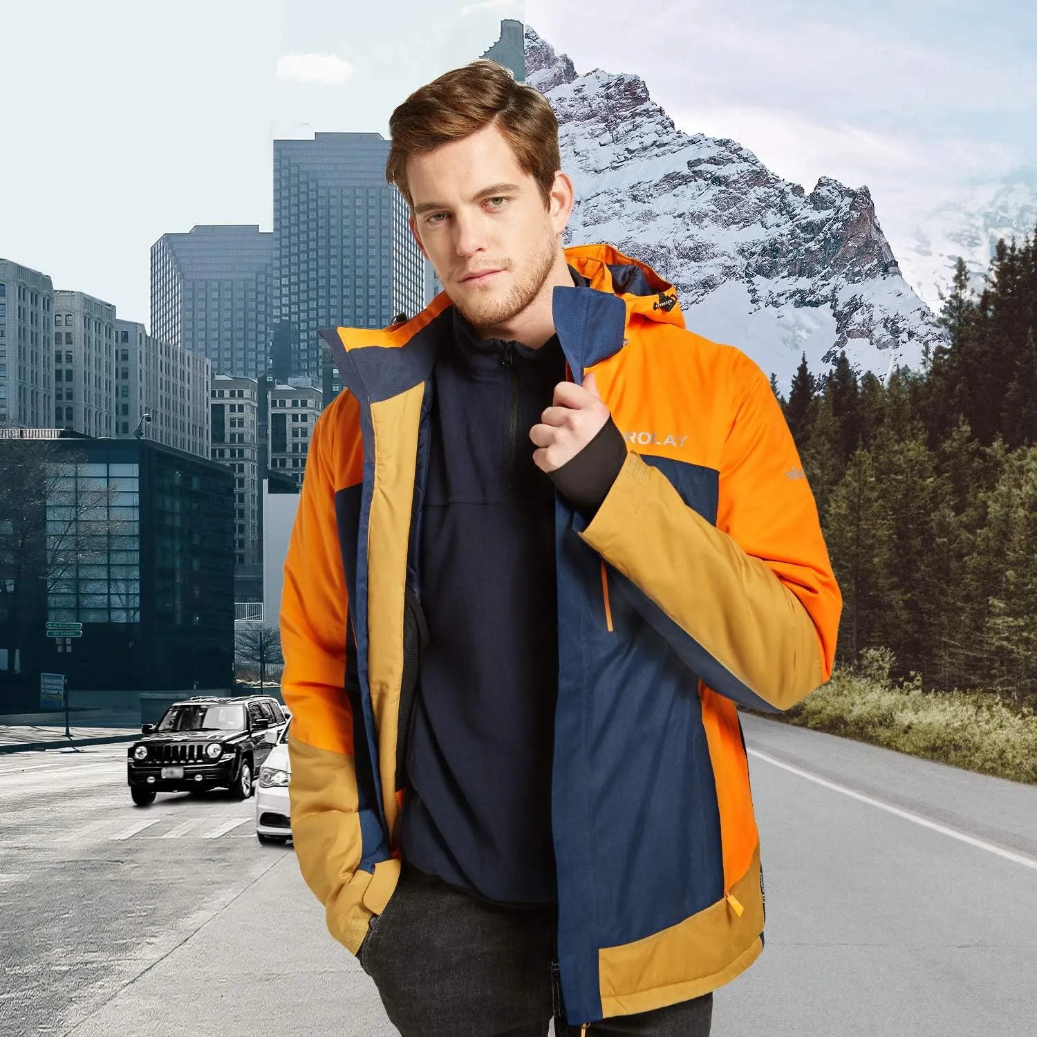 Orolay Men's Mountain Waterproof Ski Jacket Windproof Rain Jacket Winter Warm Snow Coat