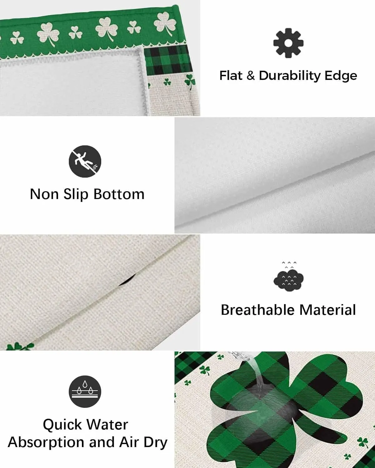 Outdoor Area Rug 6x9ft,Irish St. Patrick's Day Green Clover Buffalo Plaid Patio Rug Indoor Entryway Mat,Outside Carpet for Porch Backyard Deck Balcony,Lucky Shamrock Retro Cotton Linen
