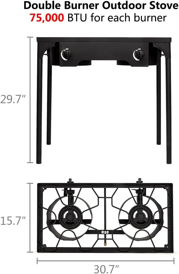 Outdoor Camp Stove, High-Pressure Propane Gas Cooker with 150,000 BTU, Portable Double Burner Cast Iron Cooking Stove for Camping, Fishing and Home Brewing (Double Burner)
