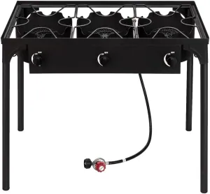 Outdoor Camp Stove Three Burner High Pressure Propane Gas Stove Cooker Portable Cast Iron Patio Cooking Burner Picnic Cooker for Home Patio Cooking Camping Brewing Turkey Frying
