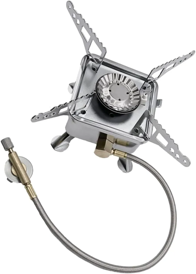 Outdoor Camping Stove Burner Portable Gas Stove Head for Camping Hiking and Backpacking Compact Design with Soft Hose Connection Single Burner