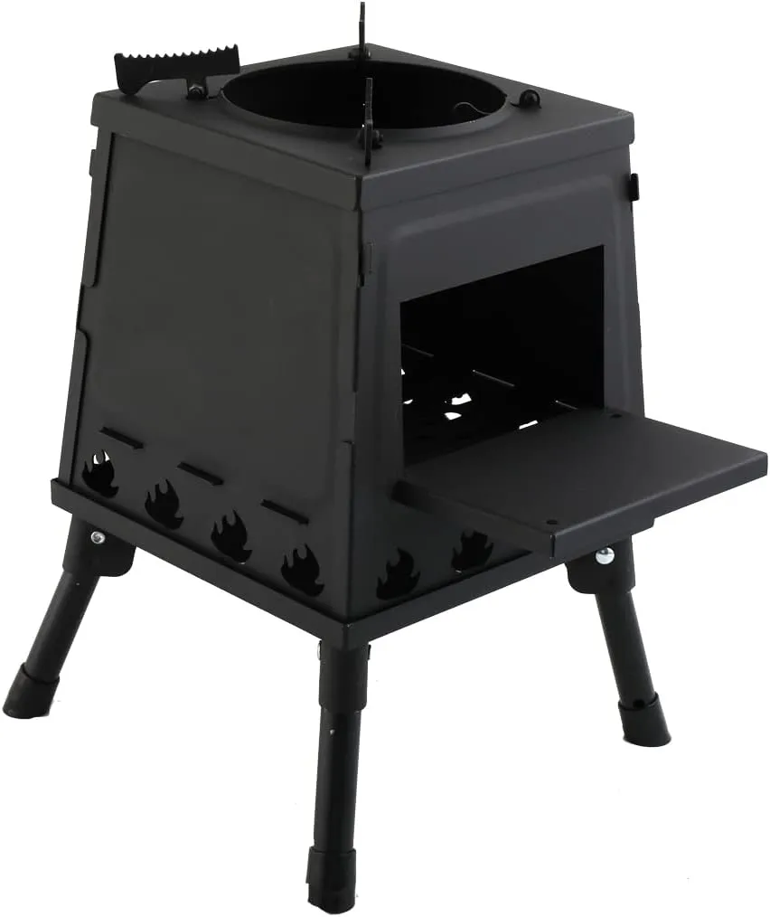 Outdoor Camping Stove Camp Tent Stove, Portable Folding Wood Burning Stove for Tent, Shelter, Backpacking, Hiking, Camping Traveling Heating and Cooking (Small, Black), (CHL-LMJPQ-007@ZHHW14)